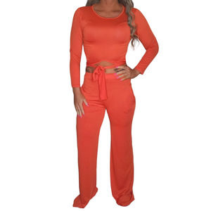 Red Satin Top Sweatpants Matching Set Womens Small Stretchy Cropped Top Wide Leg